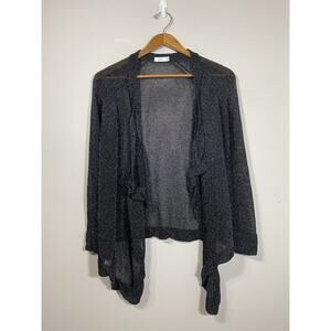 Vince Cardigan Womens Black Metallic Open Front‎ Waterfall Open Knit Sweater